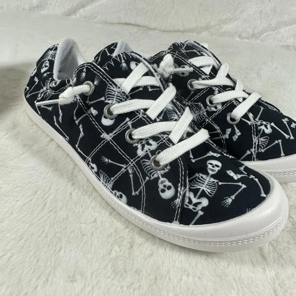 Women's Sneakers Skull - Black & White Skeleton Sneakers lace up New - Picture 8 of 8